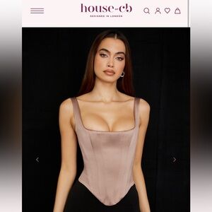 HOUSE OF CB- RAFA, Satin Longline Corset in Stone (NWT)